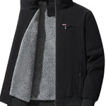 Black jacket with gray fleece lining on a white background