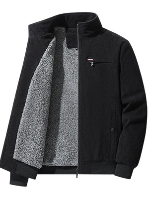 Black jacket with gray fleece lining on a white background