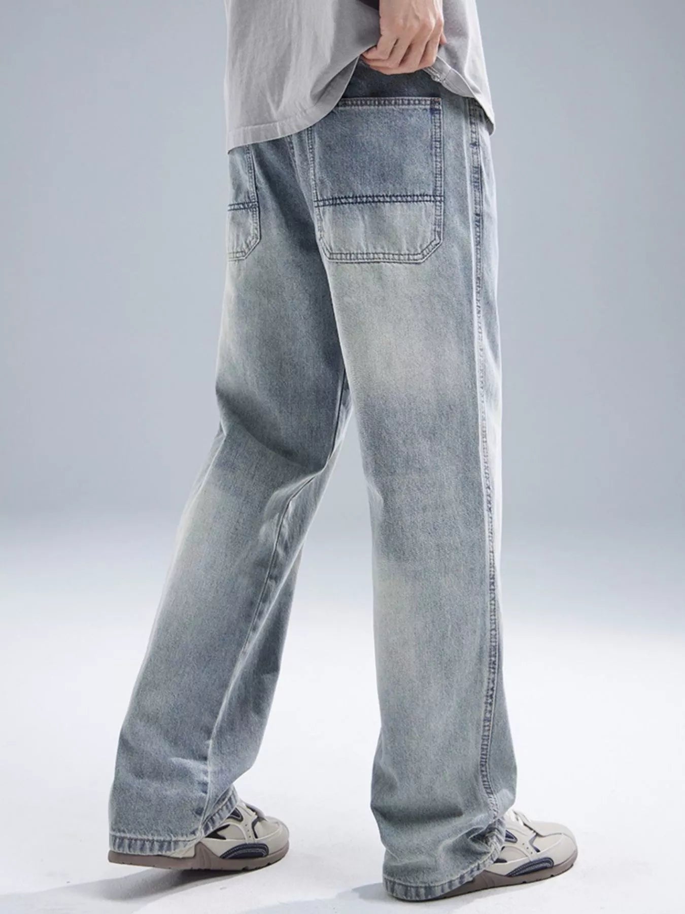 Back View of Trendbye Men's Wash Loose Fit Jeans