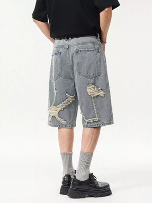 Distressed Detail of Trendbye Men's Denim Shorts