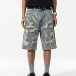 Front View of Trendbye Men's Wash Distressed Denim Shorts