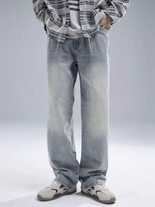Front View of Trendbye Men's Wash Loose Fit Jeans