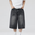 Front View of Trendbye Men's Wash Wide Leg Denim Shorts