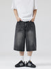 Front View of Trendbye Men's Wash Wide Leg Denim Shorts