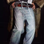 Front View of Trendbye Men's Washed Rhinestone Jeans