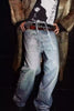 Front View of Trendbye Men's Washed Rhinestone Jeans