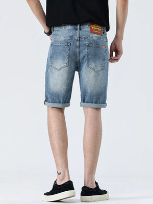 Lifestyle Image of Trendbye Men's Rolled Hem Denim Shorts