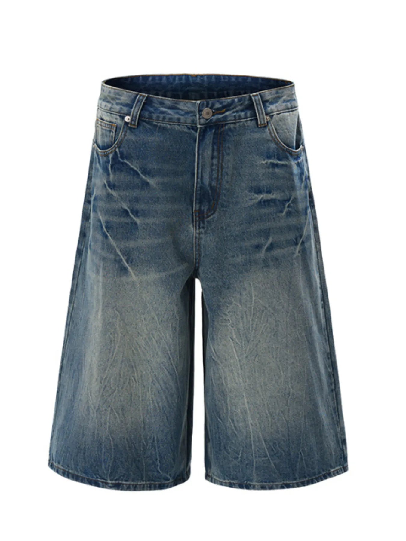 Lifestyle Image of Trendbye Men's Wash Wide Leg Denim Shorts