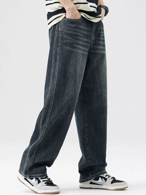 Lifestyle Image of Trendbye Men's Wash Wide Leg Jeans