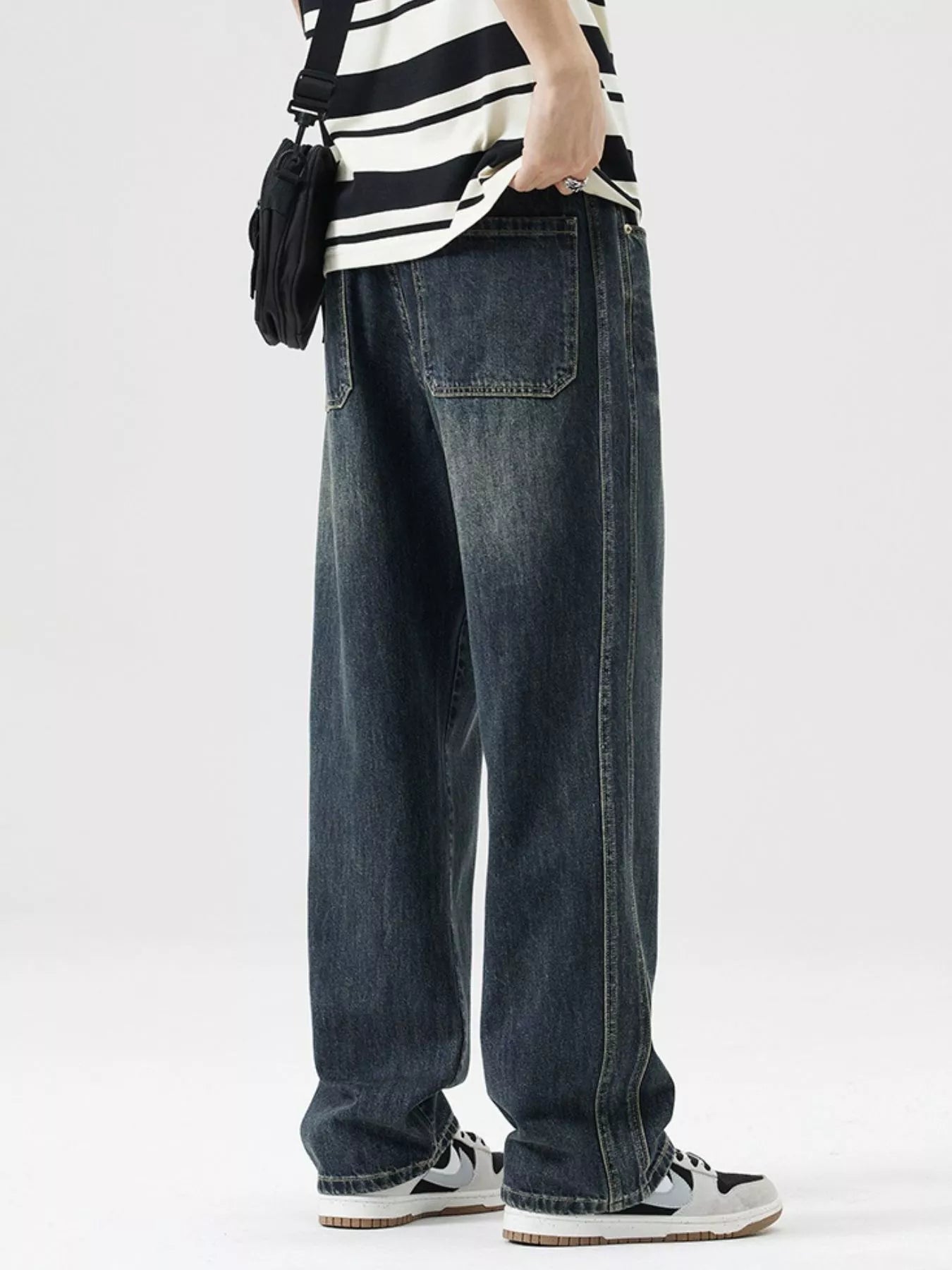 Lifestyle Image of Trendbye Men's Wash Wide Leg Pants