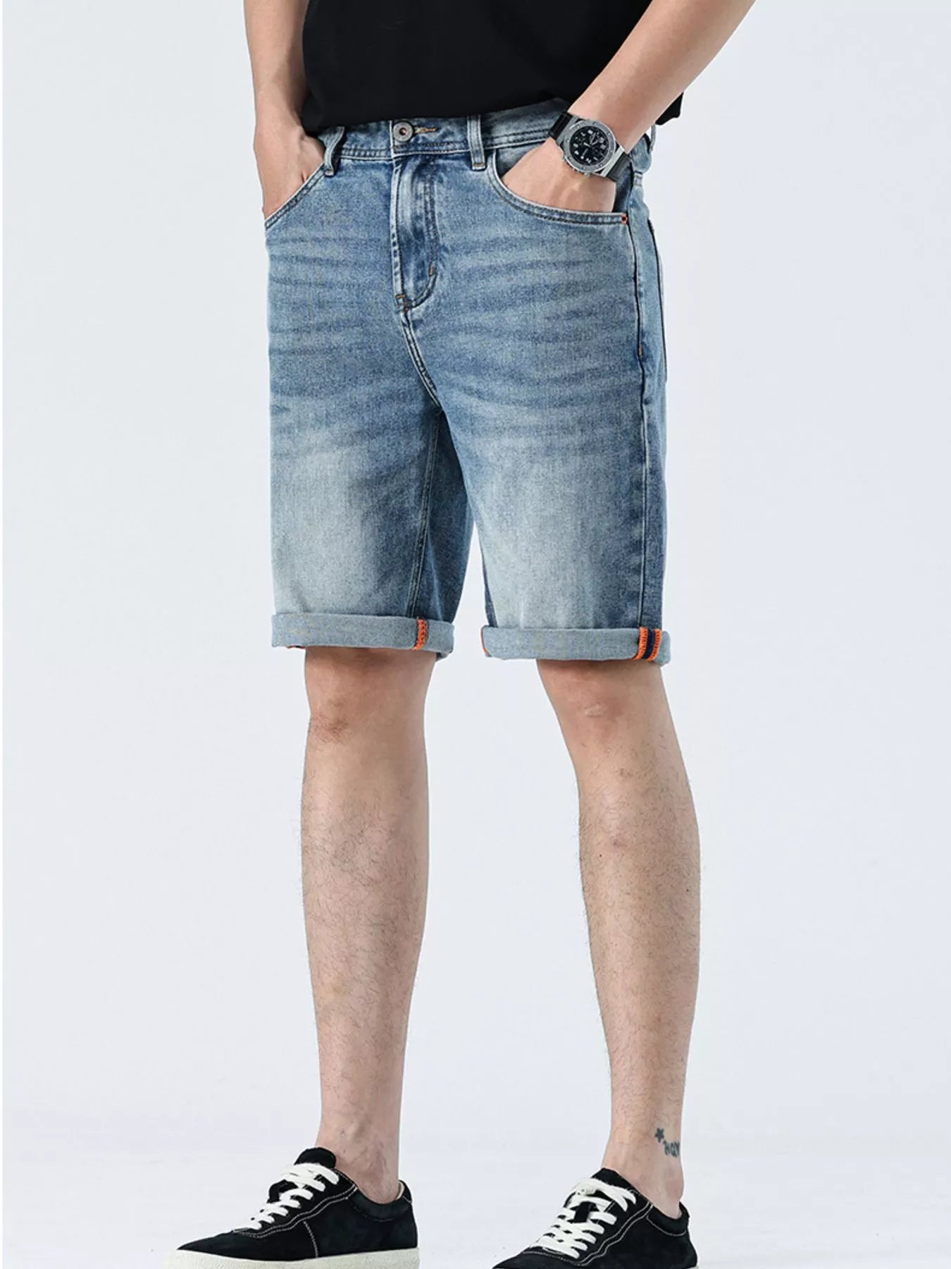 Rolled Hem Detail of Trendbye Men's Denim Shorts