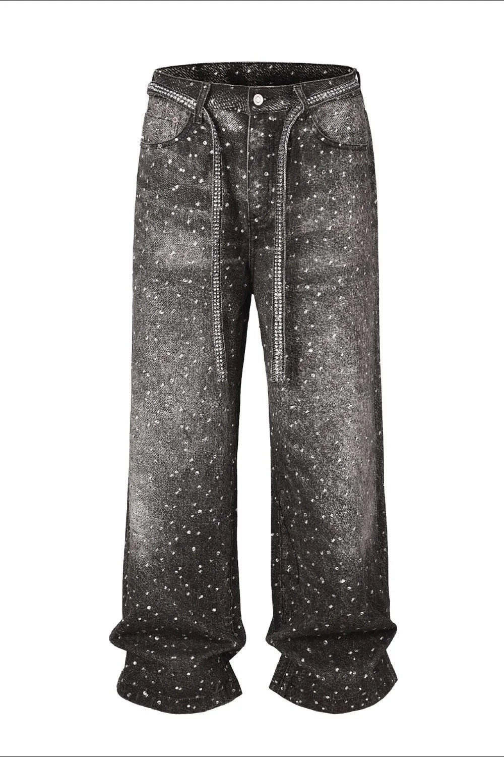 Trendbye Men's Black jeans with rhinestone embellishments 