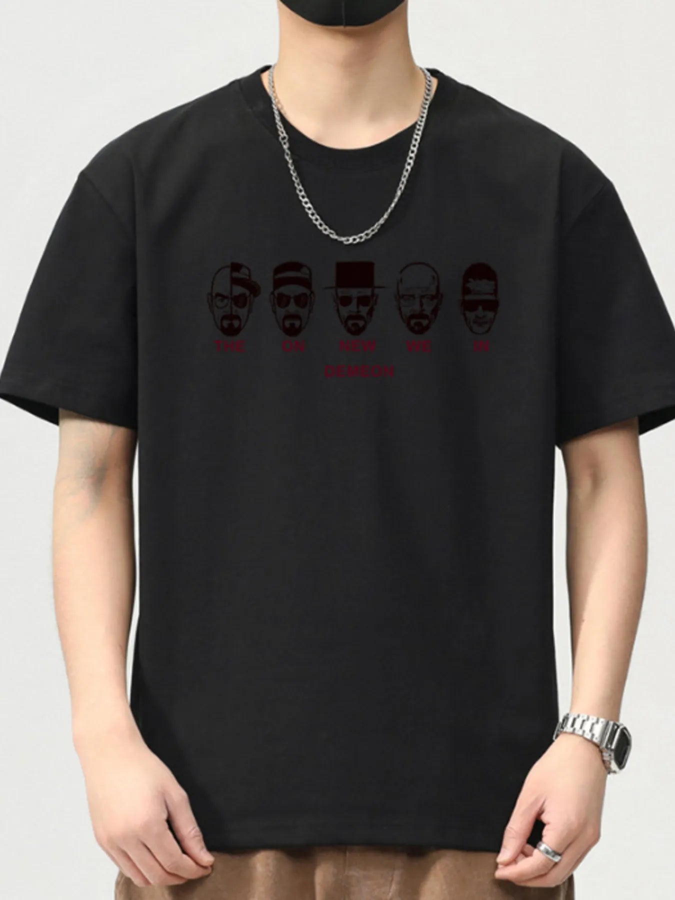 Trendbye Men's Black t-shirt with graphic design of faces and text
