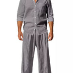 Trendbye Men's Full Size Button Up Shirt and Pants Set Front View