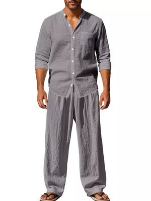 Trendbye Men's Full Size Button Up Shirt and Pants Set Front View