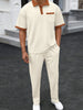 Trendbye Men's Full Size Waffle-Knit Polo and Pants Set Front View
