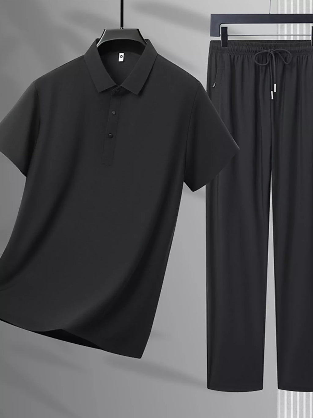 Trendbye Men's Plus Size Button Detail Polo and Pants Set