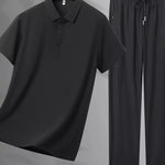 Trendbye Men's Plus Size Button Detail Polo and Pants Set