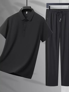 Trendbye Men's Plus Size Button Detail Polo and Pants Set