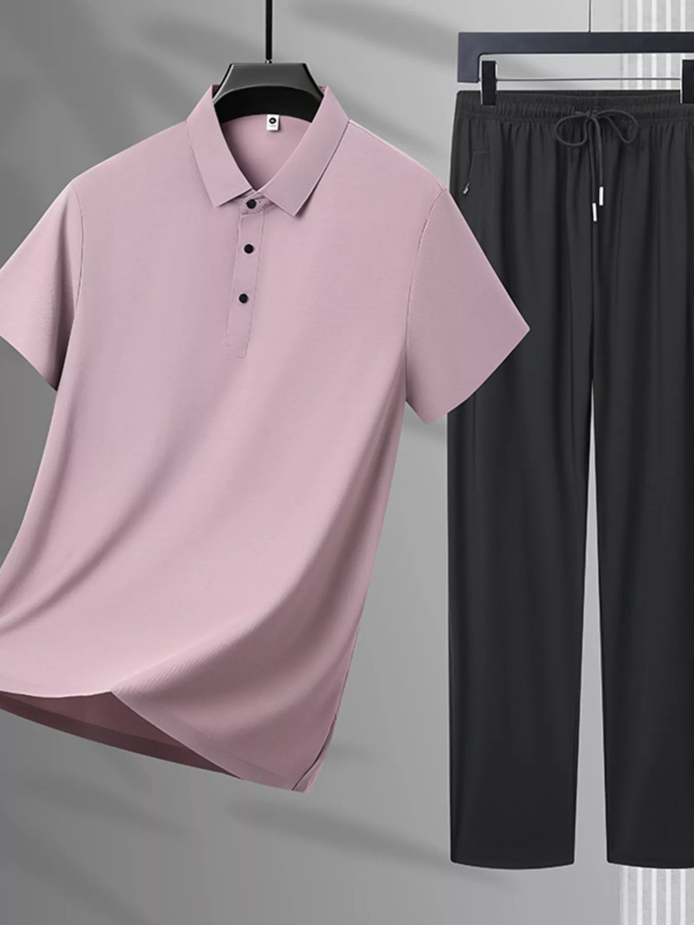 Trendbye Men's Plus Size Button Detail Polo and Pants Set Max
