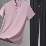 Trendbye Men's Plus Size Button Detail Polo and Pants Set Max