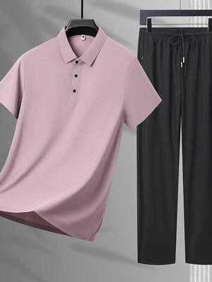 Trendbye Men's Plus Size Button Detail Polo and Pants Set Max