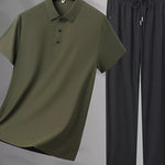 Trendbye Men's Plus Size Button Detail Polo and Pants Set 