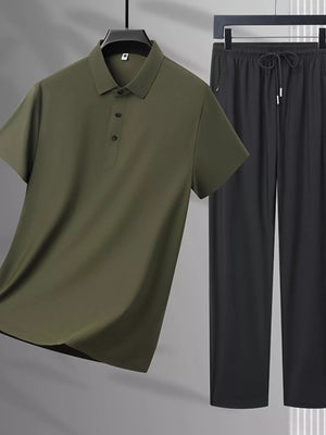Trendbye Men's Plus Size Button Detail Polo and Pants Set 
