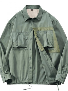 Trendbye Men's Plus Size Button Up Long Sleeve Shacket Front View