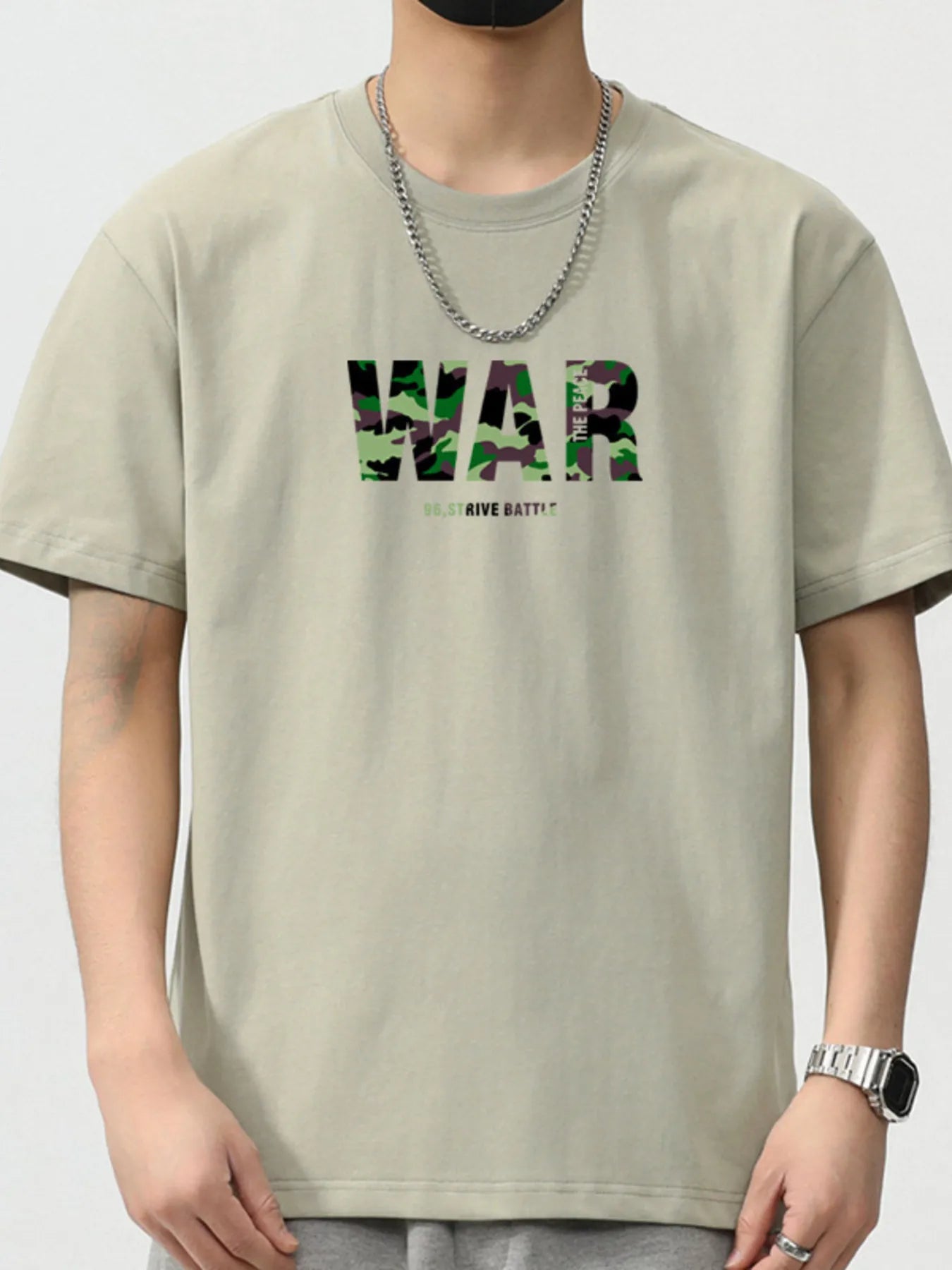 Trendbye Men's Plus Size Letter Round Neck T-Shirt