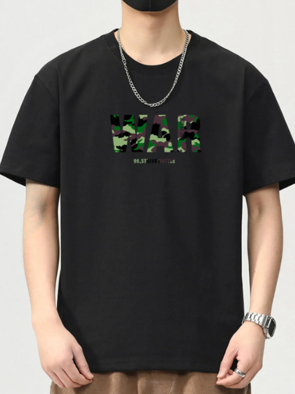 Trendbye Men's Plus Size Letter Round Neck T-Shirt Front View