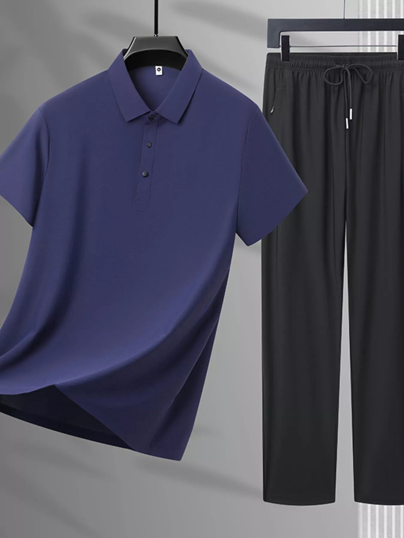 Trendbye Men's Plus Size Set Blue polo shirt and black pant
