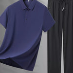 Trendbye Men's Plus Size Set Blue polo shirt and black pant