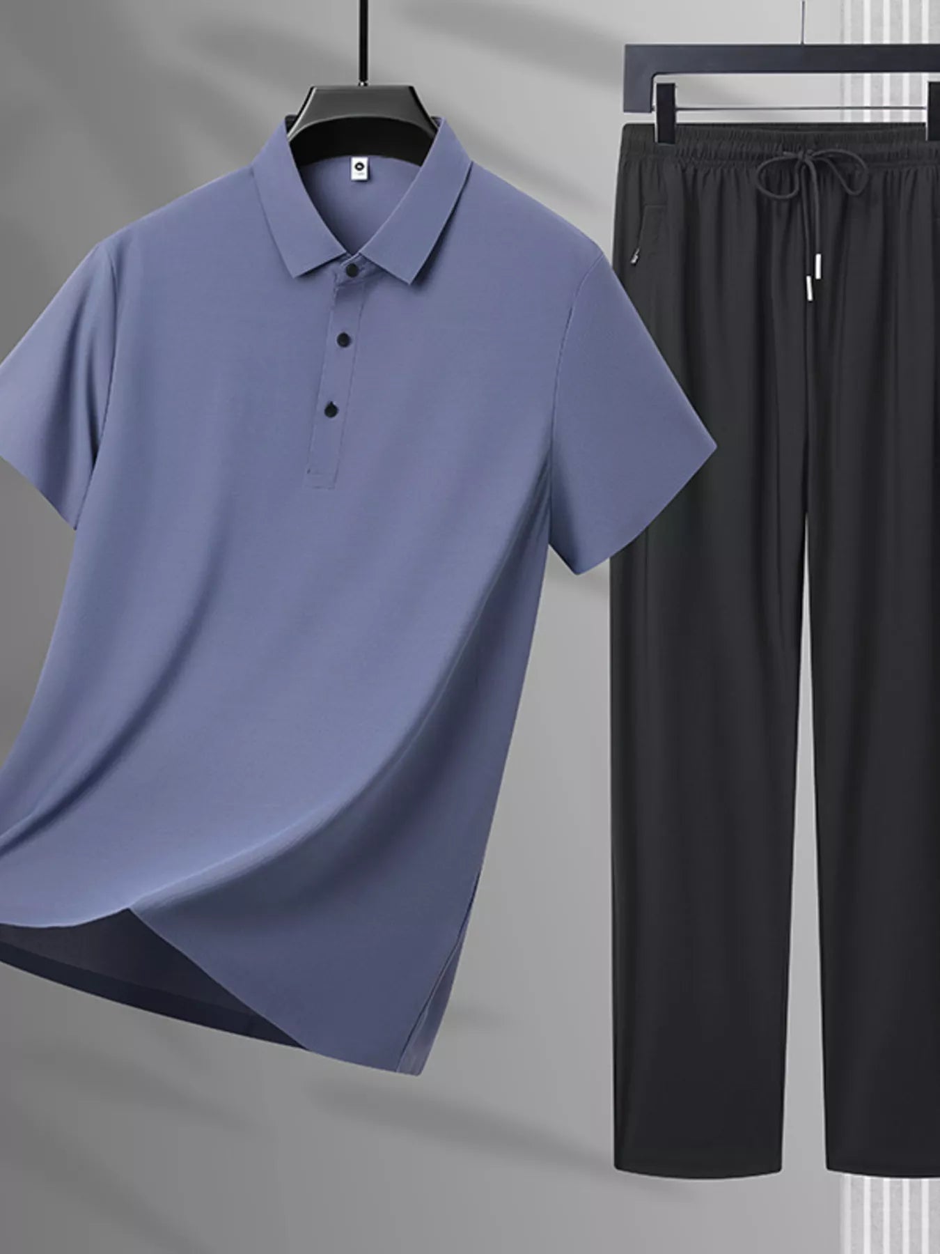 Trendbye Men's Plus Size Set Blue polo shirt and black pants