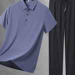 Trendbye Men's Plus Size Set Blue polo shirt and black pants