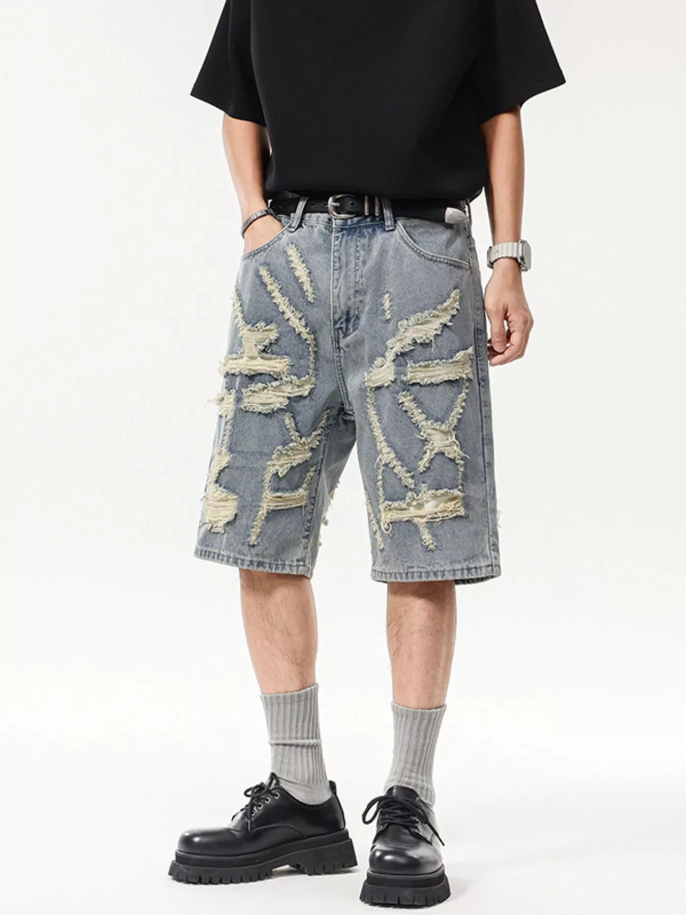 Trendbye Men's Wash Distressed Denim Shorts
