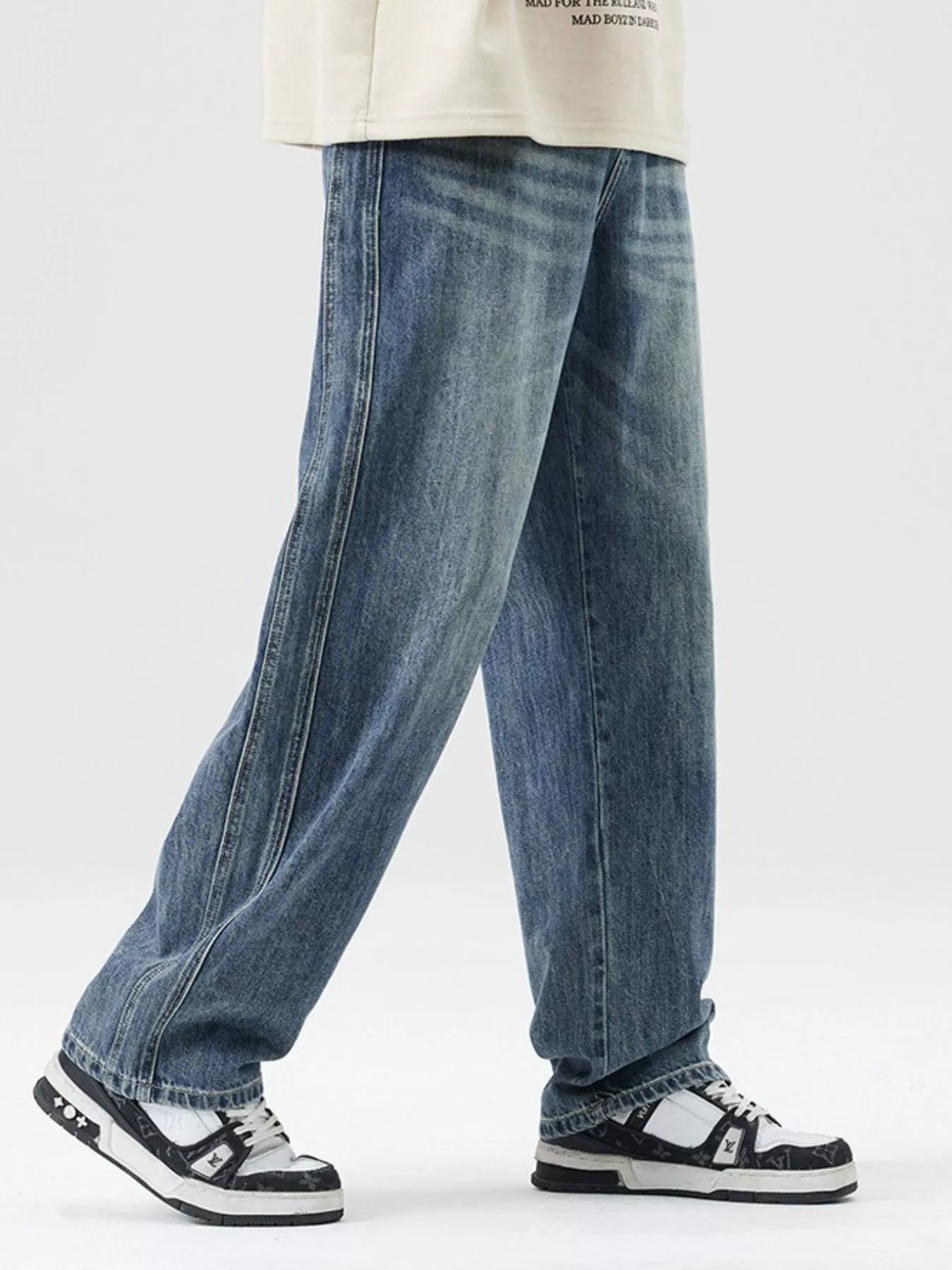 Trendbye Men's Wash Wide Leg Jeans
