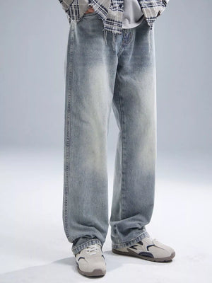 Trendbye Men's Wash Loose Fit light blue jeans 