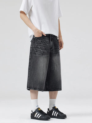 Trendbye Men's Wash Wide Leg Denim Shorts