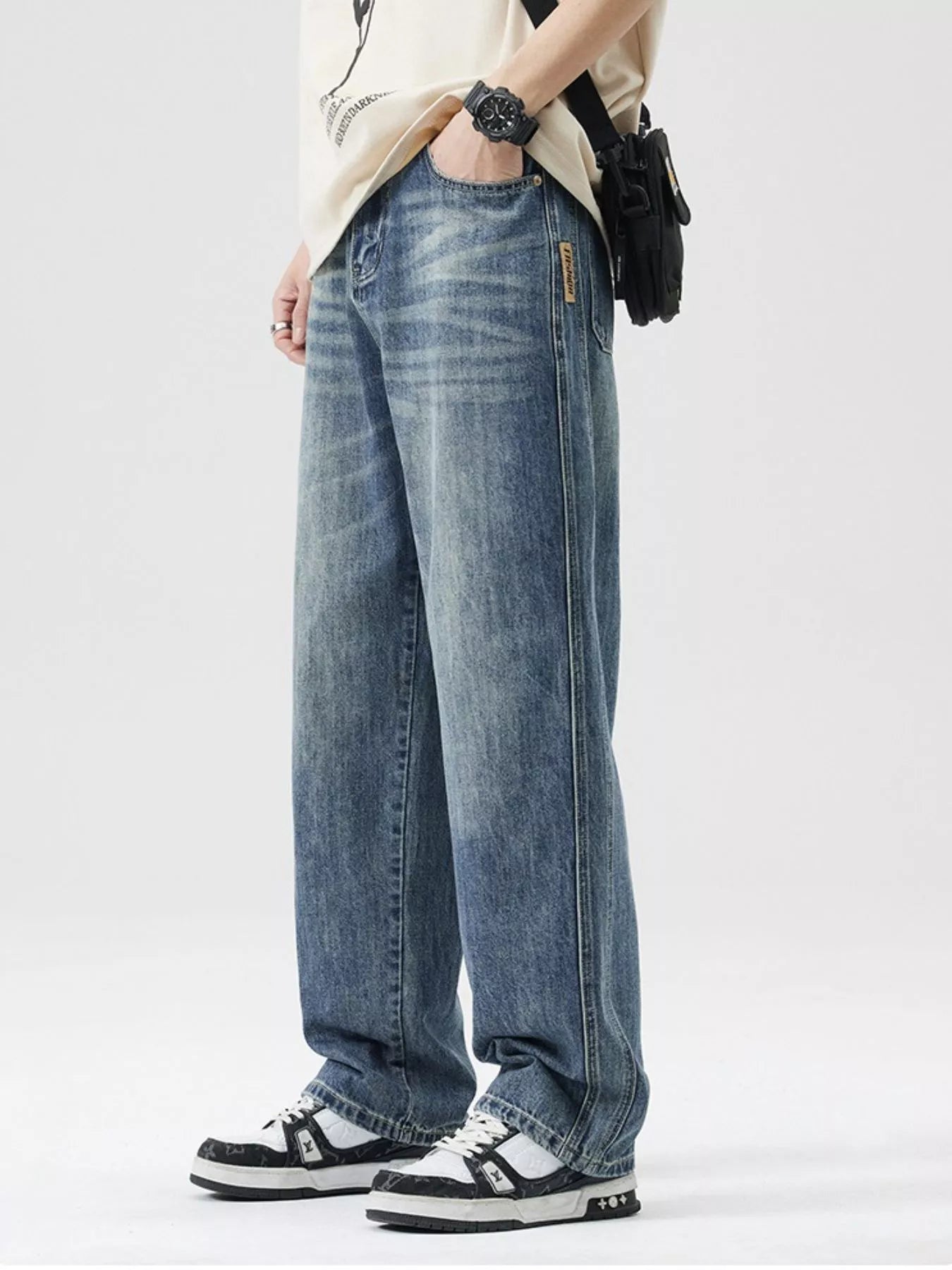 Trendbye Men's Wash Wide Leg Jeans