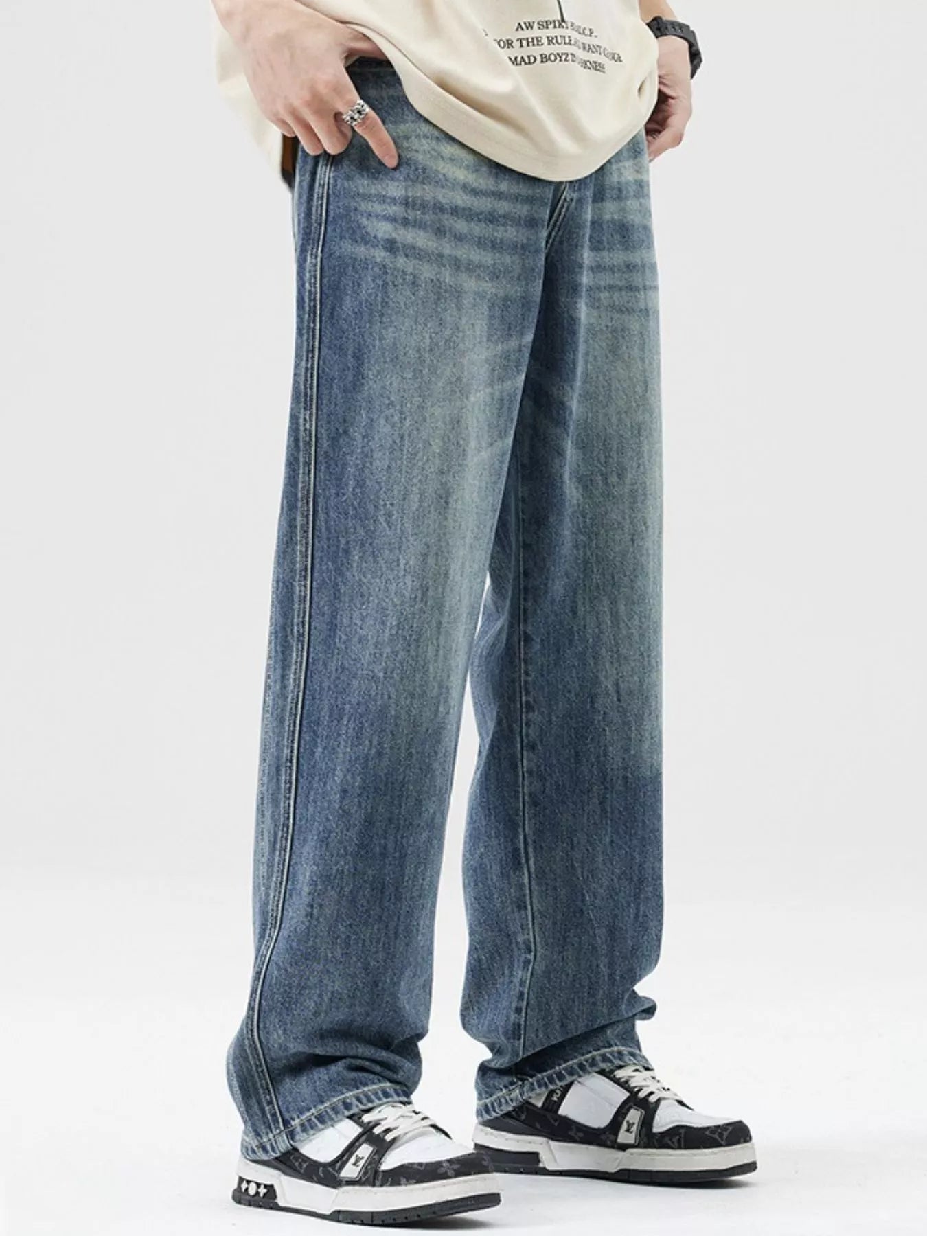Trendbye Men's Wash Wide Leg Jeans