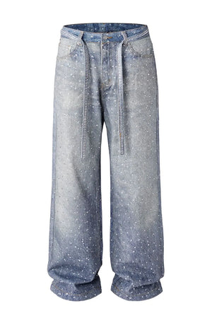 Trendbye Men's Washed Rhinestone Jeans