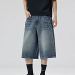 Trendbye Men's Wash Wide Leg Denim Shorts