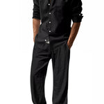 Trendbye Men's wearing a black button-up shirt and pants