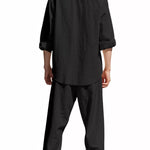 Trendbye Men's wearing a black chef's coat and pants on a white background
