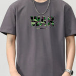 Trendbye Men's wearing a gray t-shirt with 'WAR' printed 
