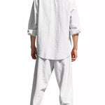Trendbye Men's wearing a white linen shirt and pants