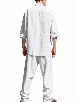 Trendbye Men's wearing a white linen shirt and pants